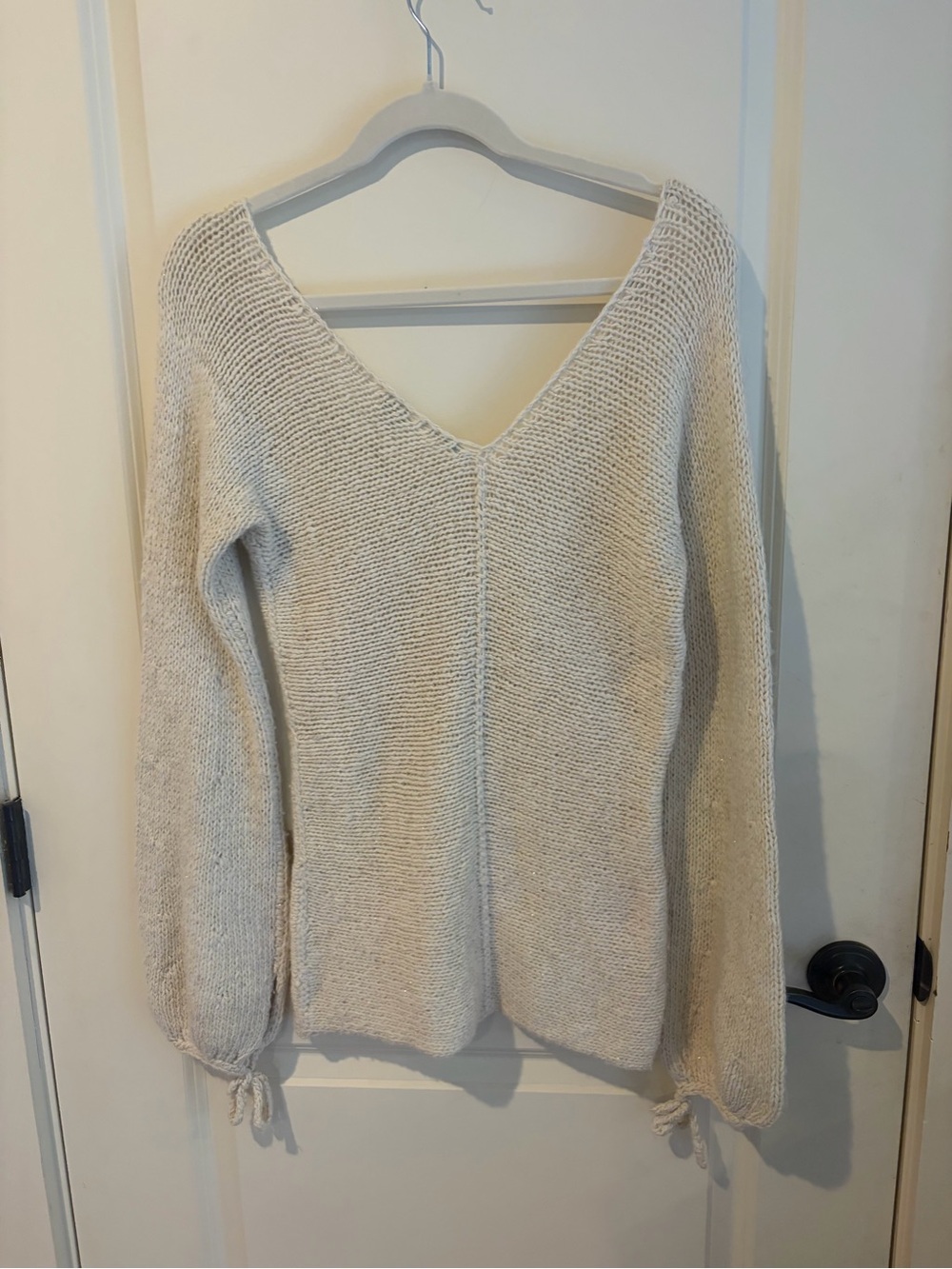 Cream V-Neck Knit Women's Sweater